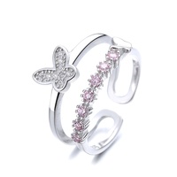 Bague double base papillon Zircon en argent sterling 925 DIY Ring Setting
