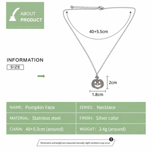 Collier pendentif visage de citrouille en acier inoxydable couleur argent, breloque découpée, chaîne fine réglable 40+5,5 cm - Product Image 3