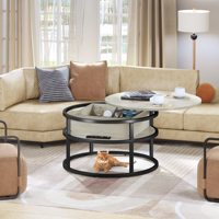 Table basse circulaire élévatrice en bois avec compartiment de rangement caché et étagère centrale ronde meubles de salon