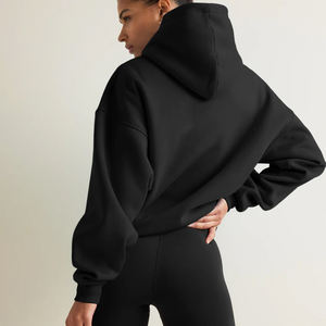 Sweat à capuche en molleton épais pour femme, de haute qualité, coupe oversize, noir uni, pour la gym, le fitness et l'hiver, à prix abordable, essentiel - Product Image 1