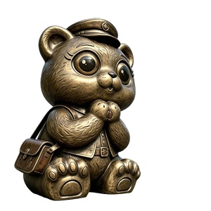 Sculpture d'ours vintage en résine de fibre de verre effet bronze pour parc d'attractions, promenade en bord de mer - Product Image 1
