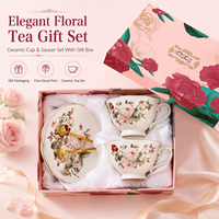 Ensemble de tasses à thé et soucoupes en céramique florale vintage, tasse et soucoupe en porcelaine avec cuillère pour le thé de l'après-midi à la maison, OEM ODM en gros