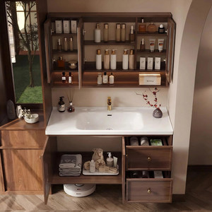 Meuble-lavabo de salle de bain moderne de luxe en bois avec panneau mélaminé et vasque intégrée, vente chaude 2024 - Product Image 3