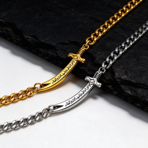 Bracciale Tennis alla Moda con Design Spada <span class=keywords><strong>Zulfiqar</strong></span>, Stile Europeo e Americano, in Acciaio Inossidabile Placcato Oro 18K per Uomo - Product Image 4