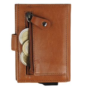 Genuine Leather Card Holder <b>Men</b> Short <b>Wallet</b> Aluminum <b>RFID</b> Blocking Multi-Card Position Snap Closure Minimalist Style - Product Image 4