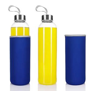 Custom Logo Sports <b>Water</b> New Glass <b>Bottle</b> With Cloth Sleeve Pouch - Product Image 1