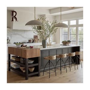 Armoires de cuisine intégrées personnalisées Rising avec îlot de cuisine en bois massif à <span class=keywords><strong>concept</strong></span> ouvert et design minimaliste - Product Image 3