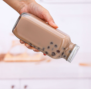 Bouteilles en verre carrées françaises transparentes 250ml 350ml 500ml 16 oz pour presse à froid café lait thé jus avec couvercle à vis pour boissons - Product Image 2