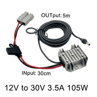 Adaptador de Corriente CC Impermeable para Dispositivos de Internet Satelital, Entrada de 12V/24V a Salida de 30V 3.5A con Fusible Integrado de 15A para Autocaravanas