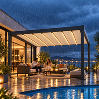 Pergola en PVC de qualité commerciale résistante aux intempéries, toit pliant motorisé, auvent rétractable pour terrasse de villa