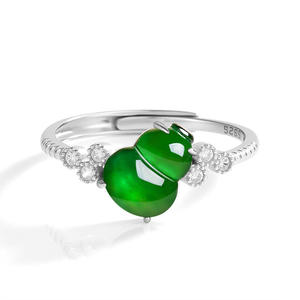 Natural Jadeite Green Gourd <b>Ring</b> S925 Silver Inlaid Chinese Style Women's Jewelry Gift of Appraisal Certificate D1026 - Product Image 1
