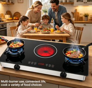 Cuisinière infrarouge à gaz double combustible 3 brûleurs, 2000W, cuisinière multi-cuisson pour les familles occupées, cuisson multi-plats en une seule cuisson - Product Image 2