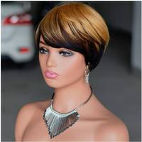 Perruque Courte Brésilienne Highlight HD Transparente avec Ligne Frontale Naturelle, 100% Cheveux Humains Remy, Coupe Stylée pour Femme, Résistante à la Chaleur, Décoloration Possible