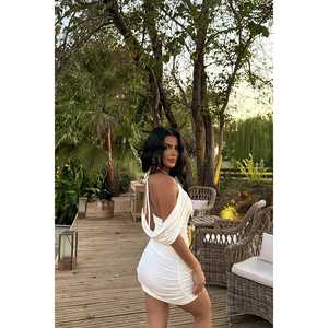 Robe trapèze en crochet blanc basique, style élégant et décontracté pour les femmes de bureau, mode tendance pour les occasions de jour, tailles XS-XL disponibles - Product Image 1