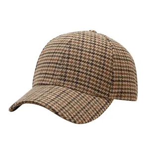 春と秋の千鳥格子野球帽カスタムデザイン6パネルスポーツ帽子ユニセックスポリエステル野球帽