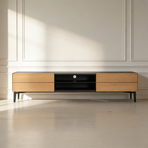 Mueble de <span class=keywords><strong>TV</strong></span> de Madera con Diseño de Líneas Elegantes, Mueble de Salón con Patas de Acero Inoxidable Negro, Mueble de <span class=keywords><strong>TV</strong></span> Moderno con Cajón - Product Image 1