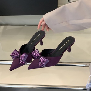 Nuovi sandali da donna con <span class=keywords><strong>tacco</strong></span> alto <span class=keywords><strong>viola</strong></span> a punta di strass per feste all'aperto, <span class=keywords><strong>scarpe</strong></span> da donna alla moda e alla moda - Product Image 1