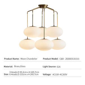 <span class=keywords><strong>Lustre</strong></span> en laiton, style nordique moderne de luxe, pour salon, salle à manger, villa, avec verre dépoli, LED E26, vente en gros d'usine, transfrontalier, modèle lune - Product Image 4