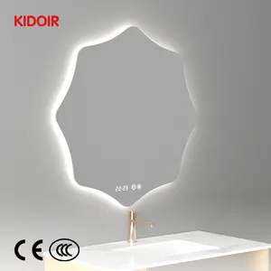 Kidoir Custom Shape Touch Screen Led Bath Smart Mirrors Wall Bathroom Vanity Mirror With Led Lights Round Gold 60Cm For Bathroom