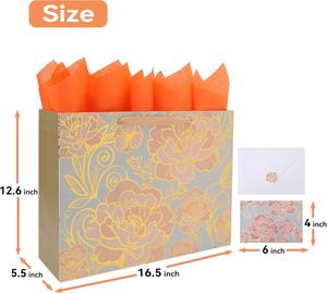 Bolsas de Regalo de Papel Kraft Reciclable Color Oro Rosa Personalizadas, Impresión Flexográfica, Asas, Tarjeta de Felicitación para Cumpleaños, Día de la Madre - Product Image 2