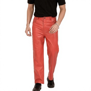 Pantalon en cuir pour homme léger, respirant, avec fermeture éclair, devant plat, taille mi-haute, coupe droite, décontracté, streetwear d'hiver, logo personnalisé - Product Image 1