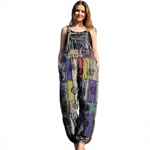 Nuevo Mono Bohemio de Algodón Transpirable y Ecológico para Mujer, Corte Regular, Largo hasta el Suelo, Estilo Casual Vintage Hippie para Festivales - Product Image 1