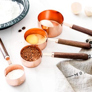 4-Piece Stainless Steel Gold Rose <strong>Liquid</strong> <strong>Measuring</strong> Cups and Spoon Set with Wooden Handle Eco-Friendly Home Kitchen <strong>Tool</strong> - Product Image 4