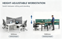 Poste de travail électrique modulaire pour 4 personnes, réglable en hauteur, bureau de cubicle ergonomique, poste de travail debout