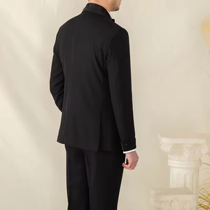Costume pour homme d'affaires 3 pièces en satin noir revers châle simple boutonnage mince costume de mariage costume de <span class=keywords><strong>smoking</strong></span> pour homme - Product Image 4