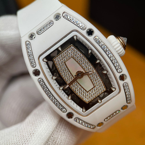 RM 07-01 Style Women <b>Watch</b> 31mm White Ceramic Tonneau Case Diamond Bezel Automatic Mechanical Wristwatch - Product Image 2