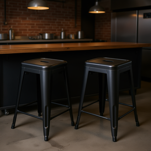 Tabourets de bar style Tolix, 24 pouces, métal noir, empilables, hauteur comptoir, mobilier de bar industriel, bar à domicile - Product Image 2