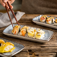 Assiette à sushi de style japonais avec plat de service rectangulaire coloré sous glaçure, plat à plat, plat plat pour restaurant de sushi