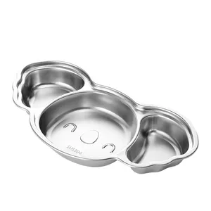 Piring pemisah anak-anak, piring makan bayi Stainless Steel untuk balita, piring makan anak kartun lucu