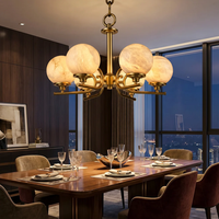 Lustre globe moderne de luxe à 6 lumières de style français, en laiton et albâtre espagnol, pour salle à manger et îlot de cuisine