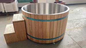 Nuovo prodotto vasca per ghiaccio in acciaio inox rivestimento in legno massello per due persone vasca rotonda - Product Image 2
