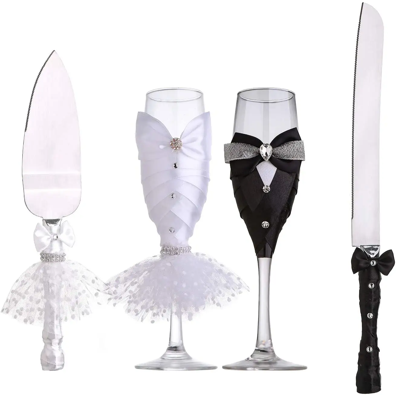 Wedding Reception Supplies Bride and Groom Toasting Champagne Flutes and Cake Server Sets Wedding and Valentine Day Gifts