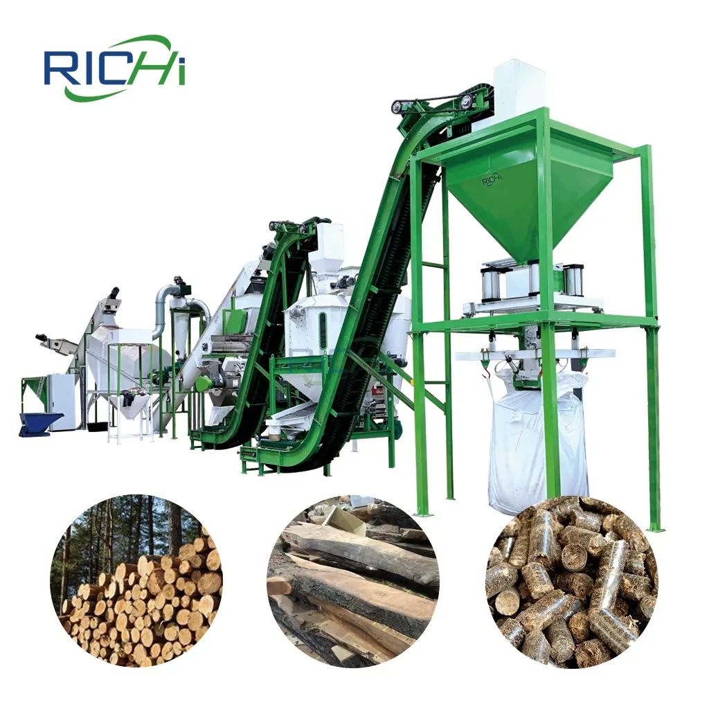 China 1-2 T/h Turnkey Hout Pellet Machine Productielijn Plant-Hout Pellet Perslijn Voor Zaagsel