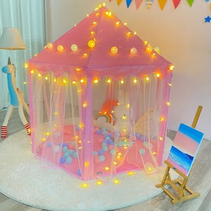 Tente de jeu hexagonale rose pour enfants, avec lumières, maison de jeu intérieure pour filles, maison de jeu portable, taille unique - Product Image 1