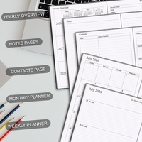 Agenda con espiral A5, impresión del alfabeto inglés, planificador de horarios 26-27, cubierta de cuero, diseño personalizado ecológico, cuaderno de mediado de año