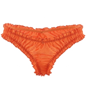 Ensemble de lingerie en satin orange personnalisé, soutien-gorge à volants et culotte froncée, 2 pièces, sous-vêtements mignons de style Lolita, fabricant OEM - Product Image 3