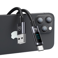 Kabel Data Pengisian Cepat USAMS SJ673 66W Tipe C dengan Lampu LED untuk iPhone 15