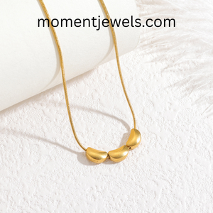geometric beaded fine pendant gold plated stainless steel snake chain minimalist <b>long</b> jewelry gift for women - Product Image 1