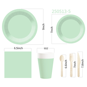 DAMAI – Vaisselle jetable unie vert opale pour fêtes, assiettes de 7 et 9 pouces, gobelets en papier, serviettes - Product Image 5