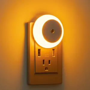 Chambre de bébé lumière du jour 0.6W forme ronde LED veilleuse crépuscule à l'aube capteur plug in mur Led Mini lampe de nuit pour enfants bébé chambre