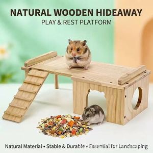 เตียงสัตว์เลี้ยงขนาดเล็กแบบ DIY ทำจากไม้ พร้อมบันได สำหรับแฮมสเตอร์ หนูโกลเด้นแบร์ หนูชิปสติ๊ก และเม่น - Product Image 6