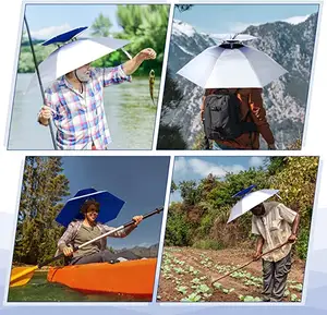 Outdoor Anti-rain Anti-sun Umbrella Hats New Inventions For Customized Logo Promotional Parasol Umbrella Hat With Fan