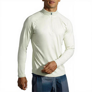 Chemise de performance ajustée pour homme, blanche, à manches longues, col montant, quart de zip, en polyester, anti-humidité, toutes saisons, jersey Drifit - Product Image 1
