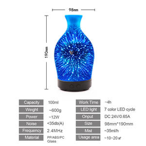 Difusor de Aroma de Vidrio 3D Luminoso con Patrón de Fuegos Artificiales Coloridos, Humidificador con Luz LED para el Hogar, 100 ml, Tipo Niebla Eléctrica - Product Image 4