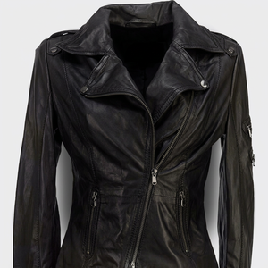 Women's Adults Stylish Slim Fit Biker Jacket Black Genuine Cow <b>Skin</b> Leather Creased Design Breathable Reversible Waterproof - Product Image 1