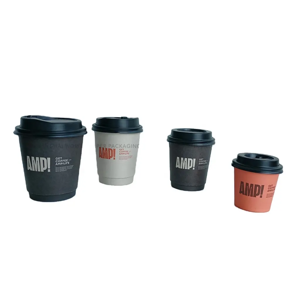 Material de calidad alimentaria respetuoso con el medio ambiente diseño personalizado respetuoso con el medio ambiente 10oz 12oz taza de papel desechable para llevar caliente latte macchiato con tapa